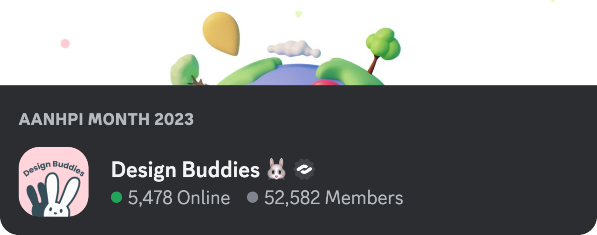 The server icon, name, and banner for the partnered “Design Buddies” server.