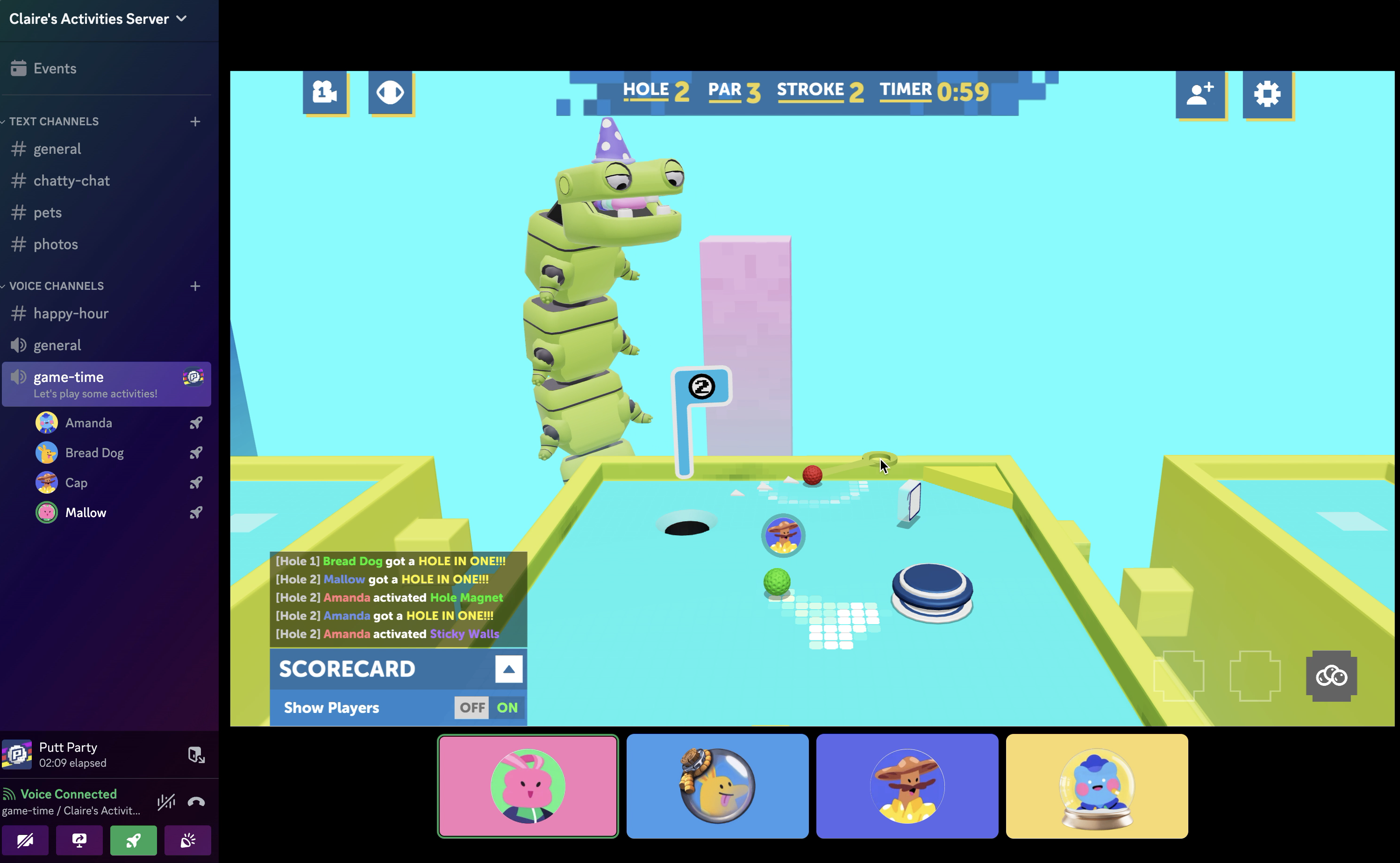 Discord users playing Putt Party, an Activity created using the Embedded App SDK.