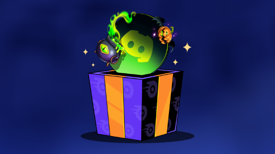 A present with Discord Nitro-themed wrapping paper opens up, and an Avatar Decoration bursts out of the box!